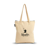 Sac de transport beige à fermeture éclair avec logo Bibaelin | Bibaelin ivory beige zipper tote bag for storage.